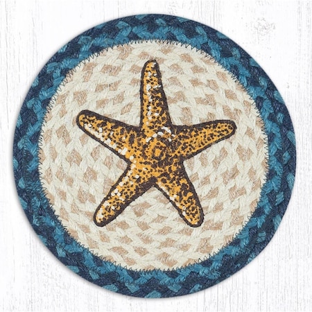 10 In. Jute Round Starfish Printed Trivet